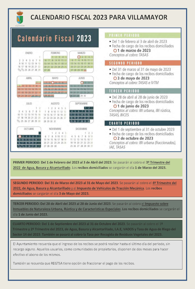 Calendario de tasas de agua, basura y alcantarillado 2023