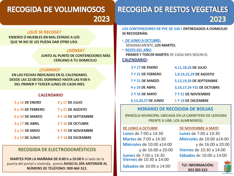 Calendario de recogida de voluminosos y residuos 2022